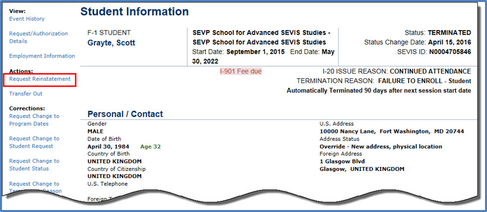 Student Information Page